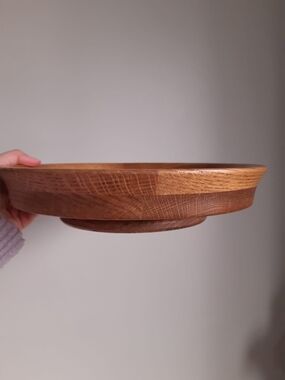 70s Wooden Lazy Susan Serving Bowl in Warm Brown